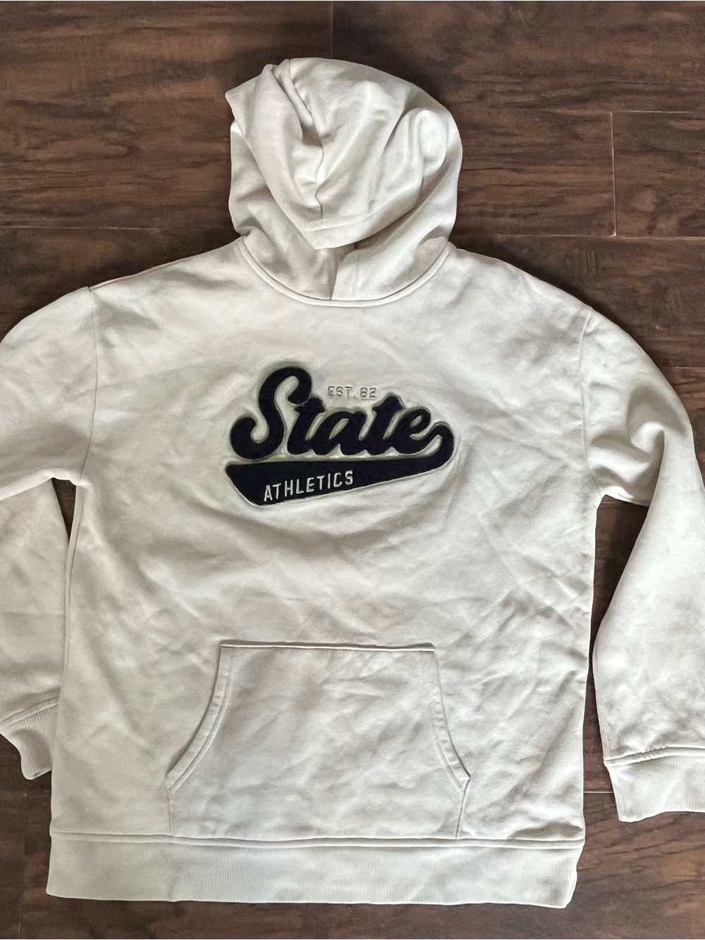 STATE Cream Crewneck Hoodie with Navy Script